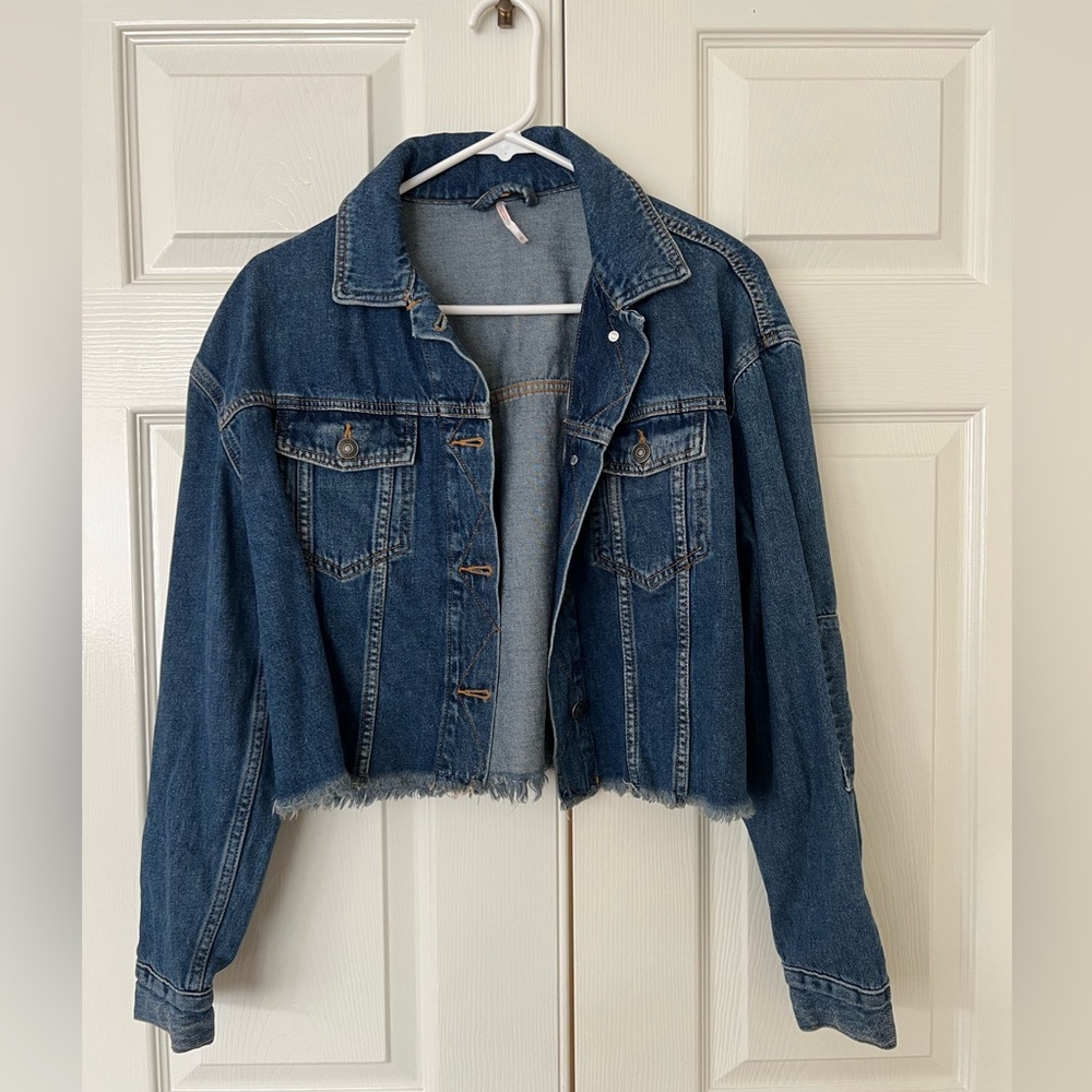 Free People Dark Blue Cropped Denim Jacket